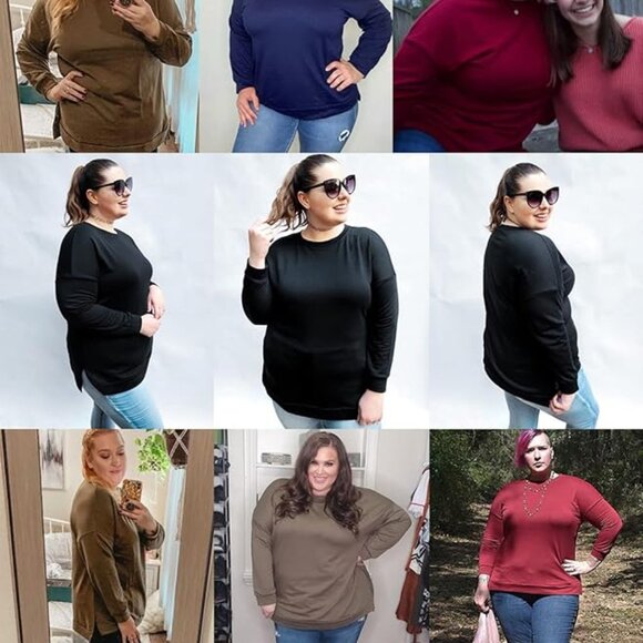 DOLNINE Plus-Size Women's 14W-20W Casual Sweatshirt Top Side Slit Pullover Shirt - Picture 3 of 12